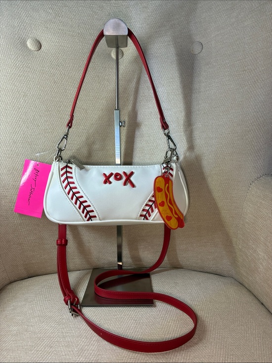 Betsey Johnson Handbags - Betsey Johnson White Crossbody  Red Baseball Stitching and XOX and Hotdog Charm